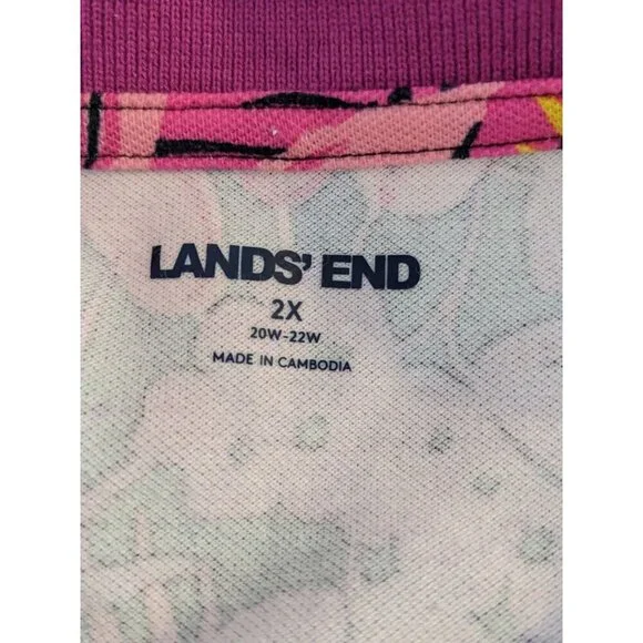 Lands End Womens Cotton Mesh Polo Shirt 2X Fuchsia Tropical Floral Short Sleeve - Picture 6 of 7